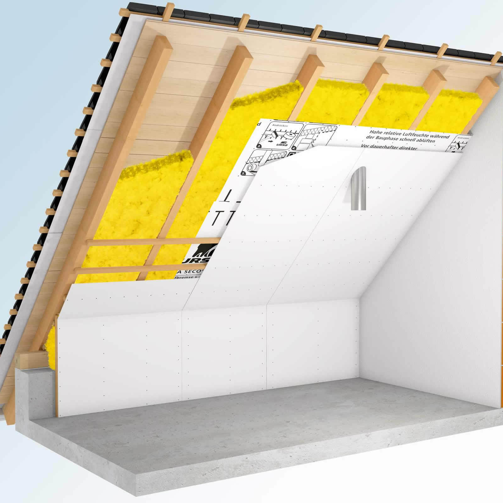 Rahmenkonstruktion Dach Einblasdämmung ReFloc