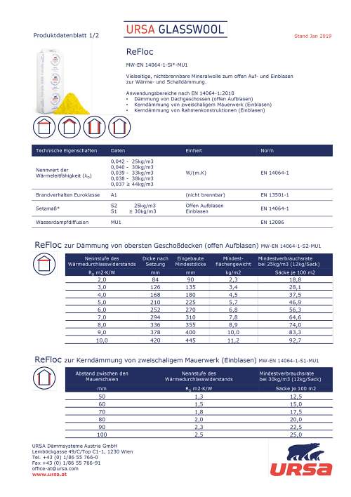 Produktdatenblatt,URSA GLASSWOOL ReFloc